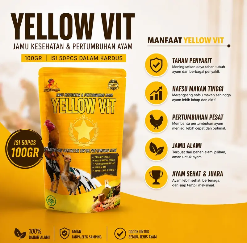 Jamu kesehatan ayam YELLOW VIT 100gr by Botoh Nusantara - Gambar 3
